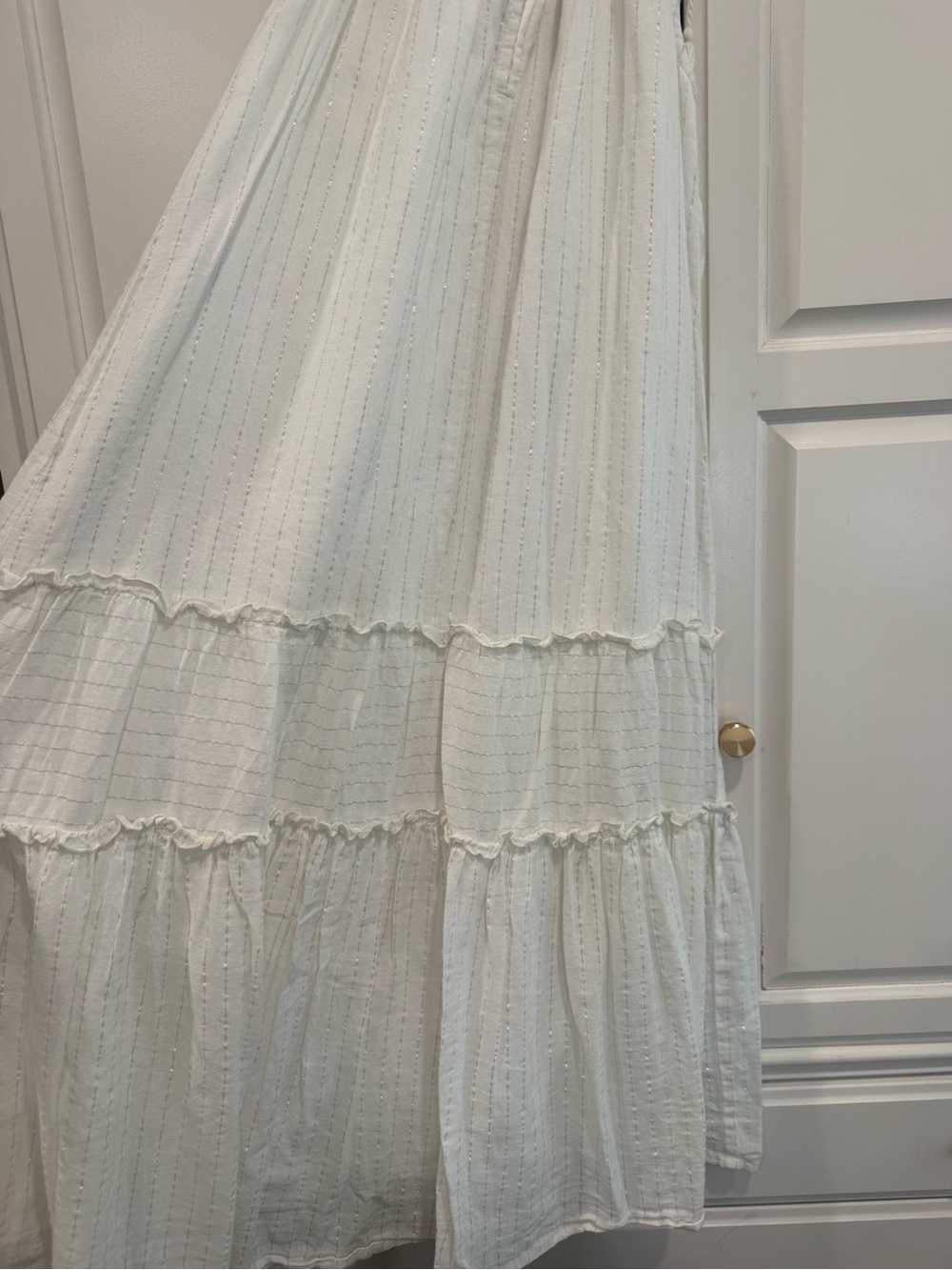 World Market Boho Tiered Midi Dress Ivory with Metallic Accent Size L/XL Cotton - Picture 3 of 10